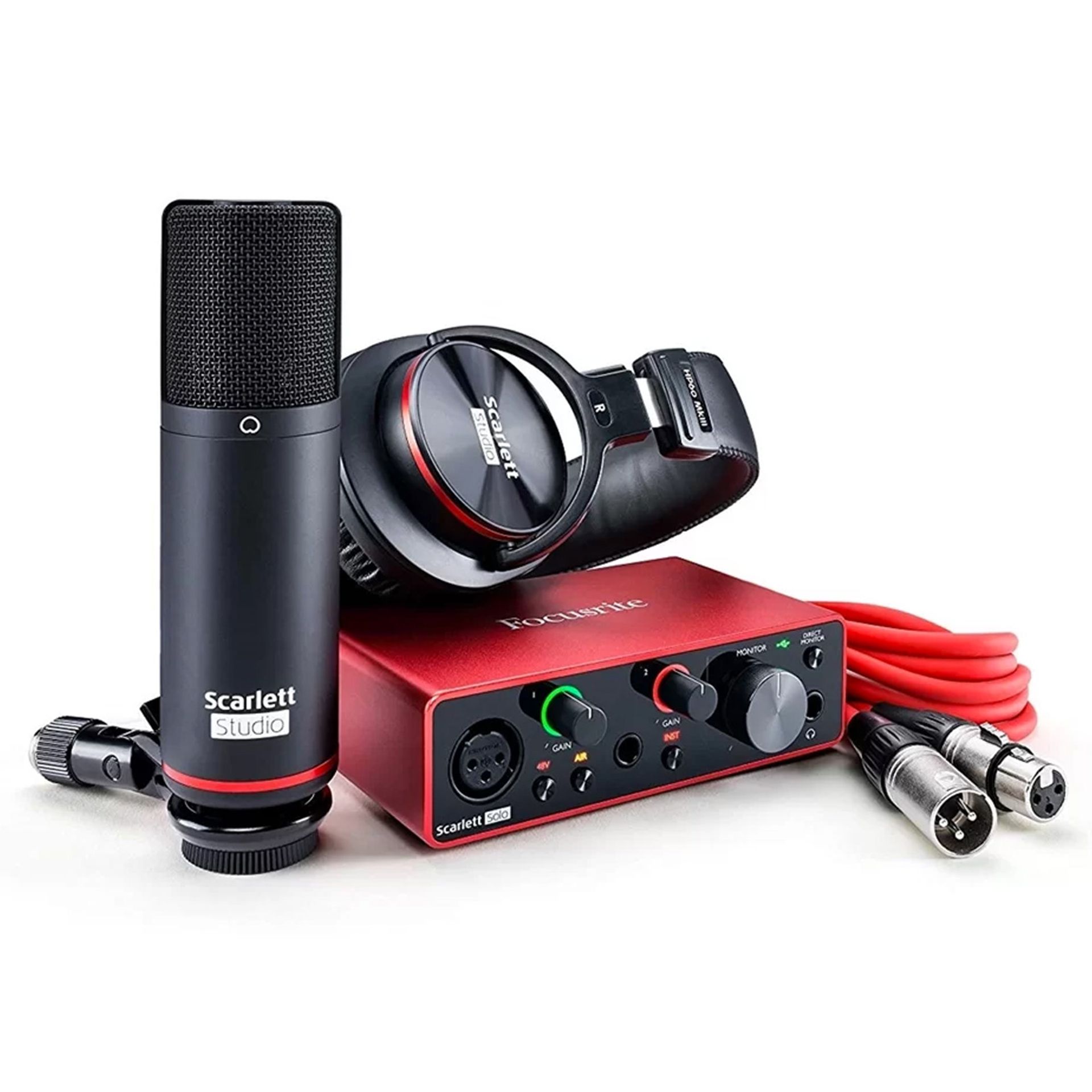 KIT INTERFACE FOCUSRITE SCARLETT SOLO STUDIO COM MICROFONE CM25 E FONE