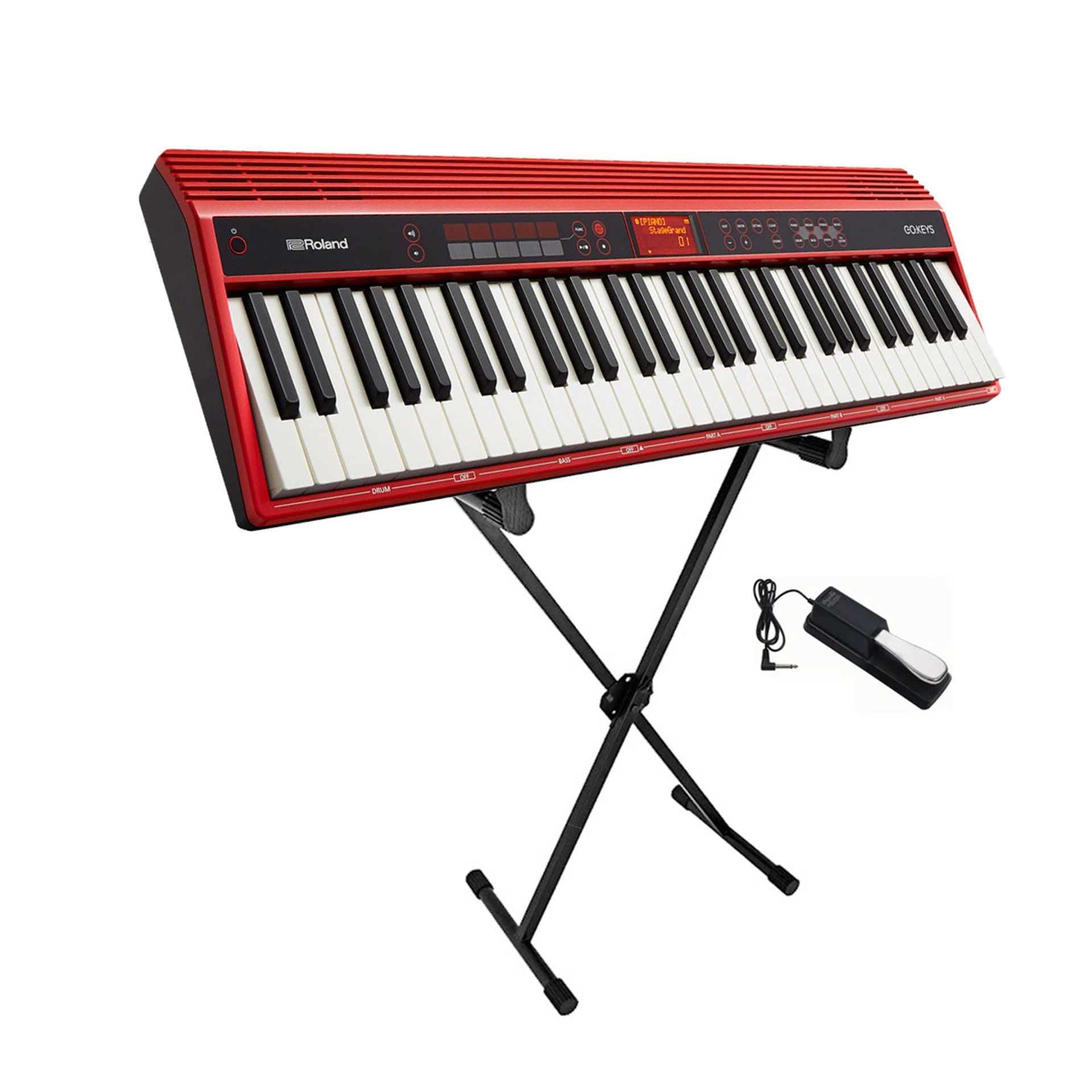 KIT TECLADO ROLAND GO:KEYS 61 TECLAS COM ESTANTE E PEDAL - X5Music